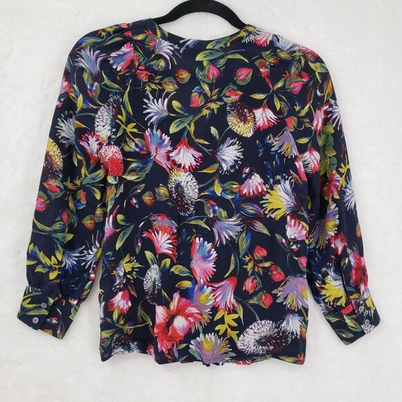 J Crew Shirt Womens XXS Petite Floral Silk Pleated Blouse Button Front K1823 - Picture 6 of 13